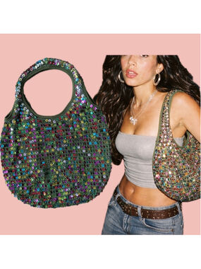 Vintage Y2K Aldo Sequin Mesh Shoulder Bag – Multicolor Sparkle Knit Shopper